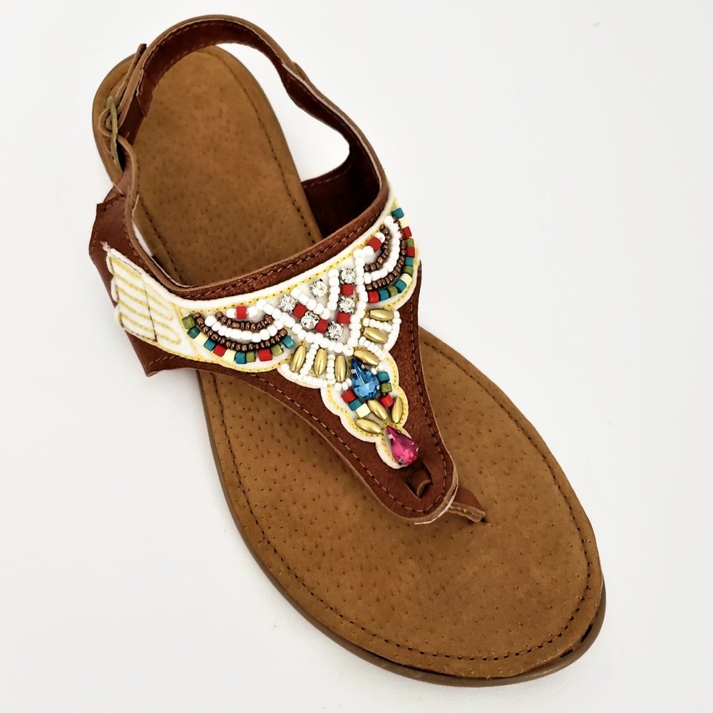 Beaded Hand Made Leather Flip Flop slippers Mexico